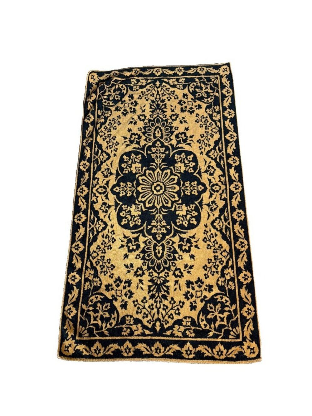 Vintage 1970's Fieldcrest Gold & Black Bath Towel 44x24" Floral Medallion Retro